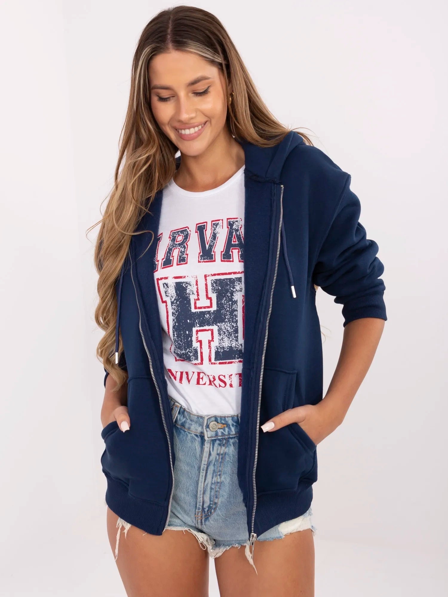 Granatowa rozpinana bluza oversize z kapturem