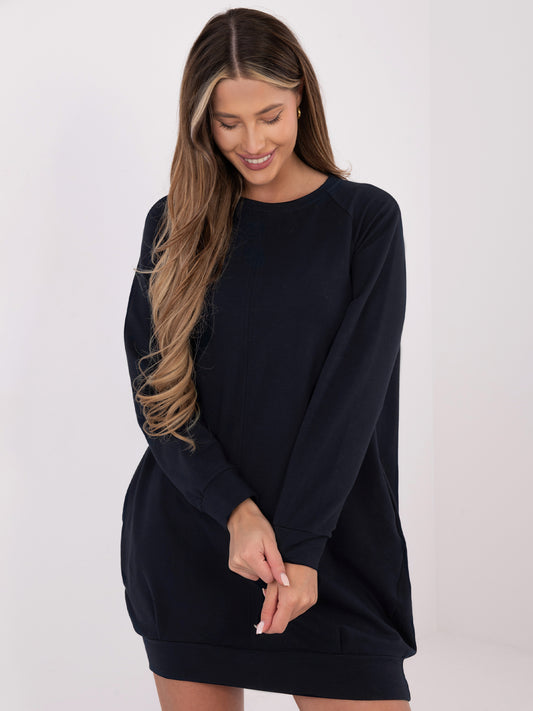 BASIC FEEL GOOD Granatowa dresowa sukienka z kieszeniami
