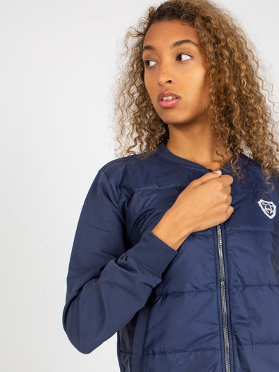 Granatowa pikowana bluza bomberka z kieszeniami RUE PARIS