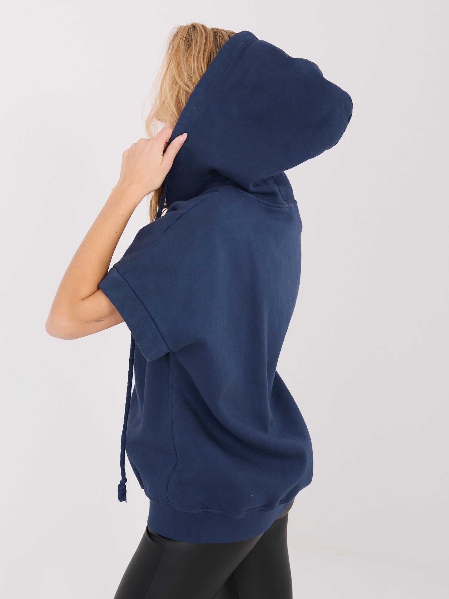 Granatowa dresowa bluza basic z krótkim rękawem