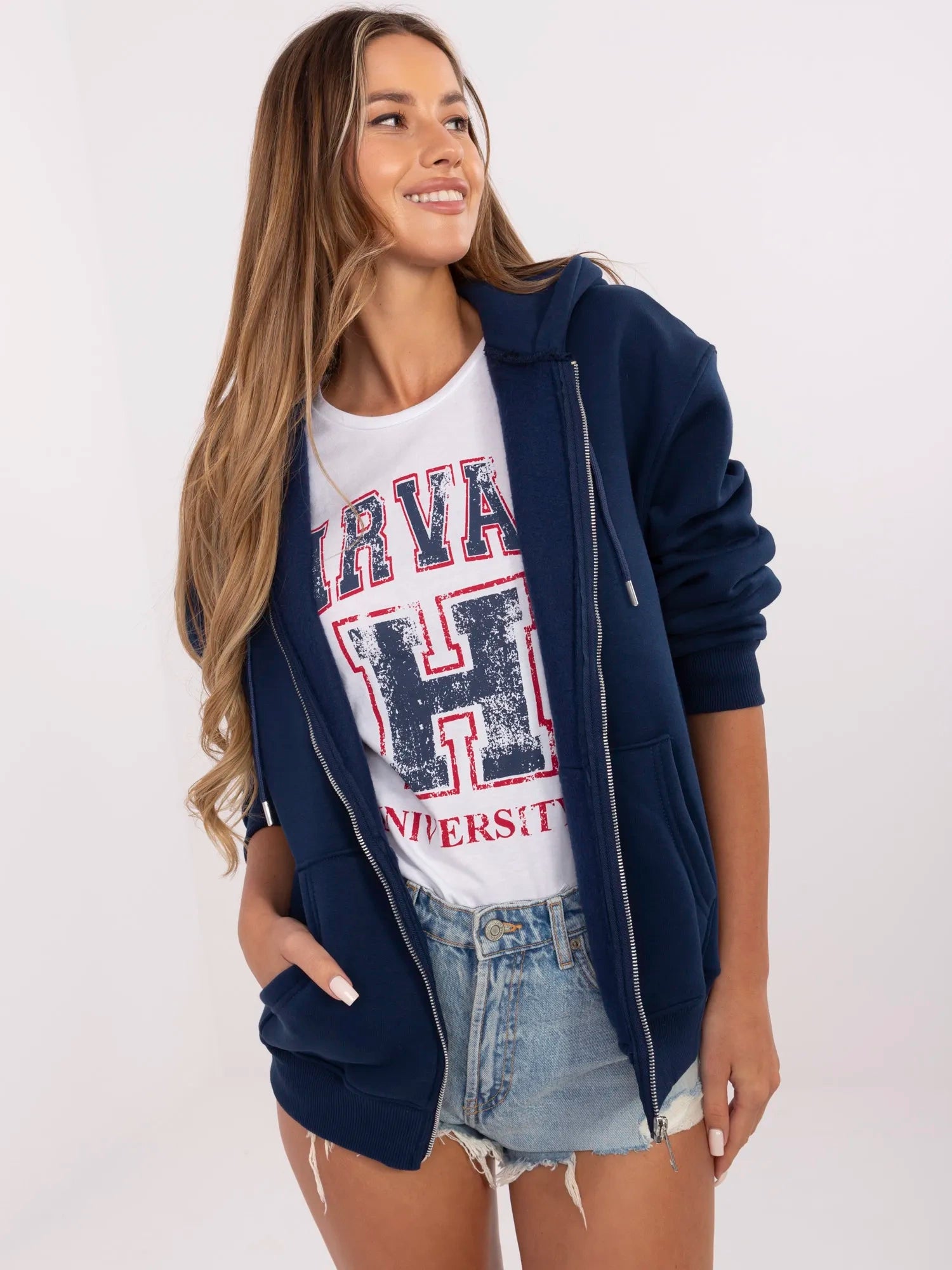 Granatowa rozpinana bluza basic z ociepleniem