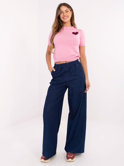 Granatowe jeansy wide leg z kieszeniami