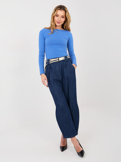 RUE PARIS Granatowe jeansy wide leg z nogawką 7/8
