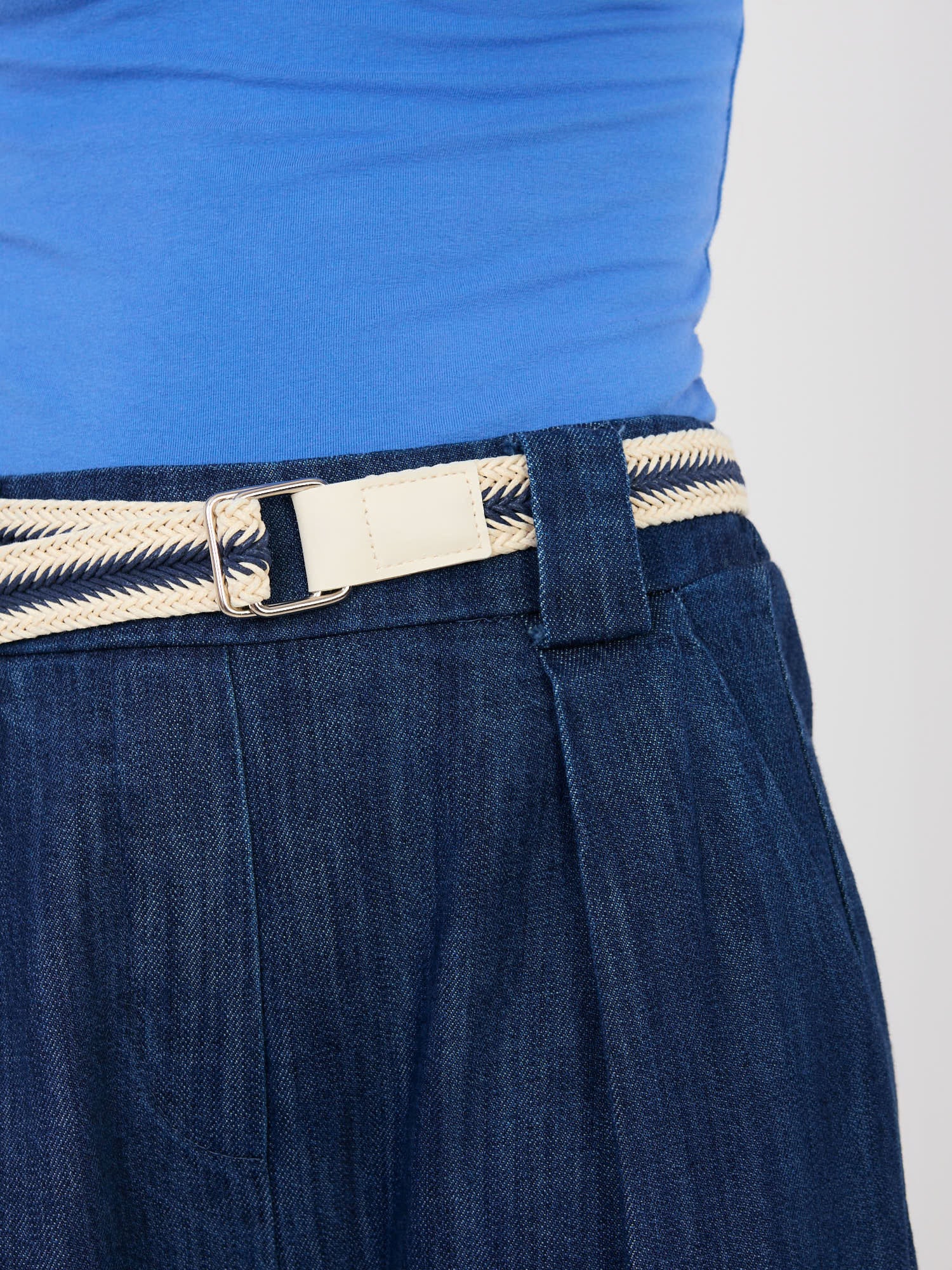 RUE PARIS Granatowe jeansy wide leg z nogawką 7/8