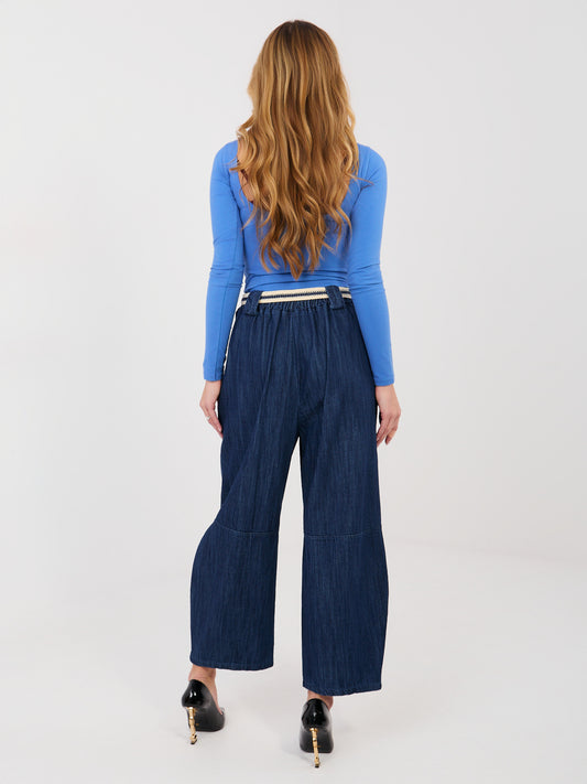 RUE PARIS Granatowe jeansy wide leg z nogawką 7/8