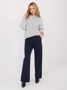 RUE PARIS Granatowe spodnie wide leg w kant