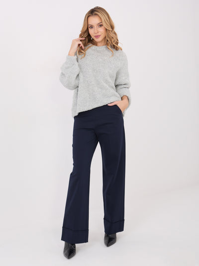 RUE PARIS Granatowe spodnie wide leg w kant