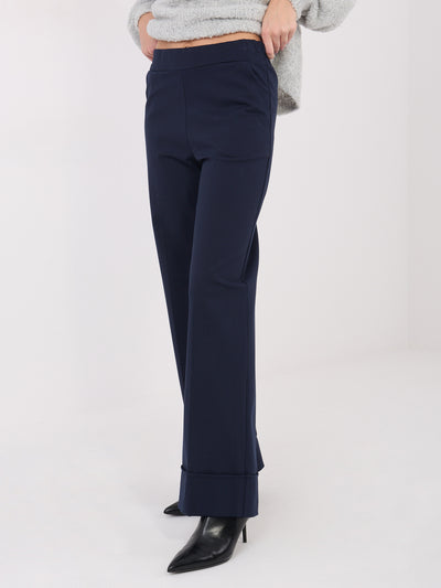 RUE PARIS Granatowe spodnie wide leg w kant