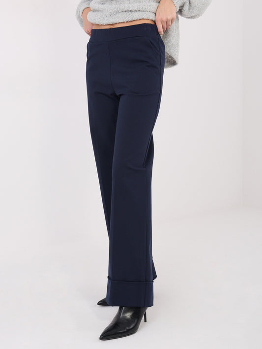 RUE PARIS Granatowe spodnie wide leg w kant