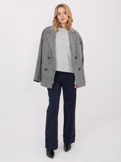 RUE PARIS Granatowe spodnie wide leg w kant
