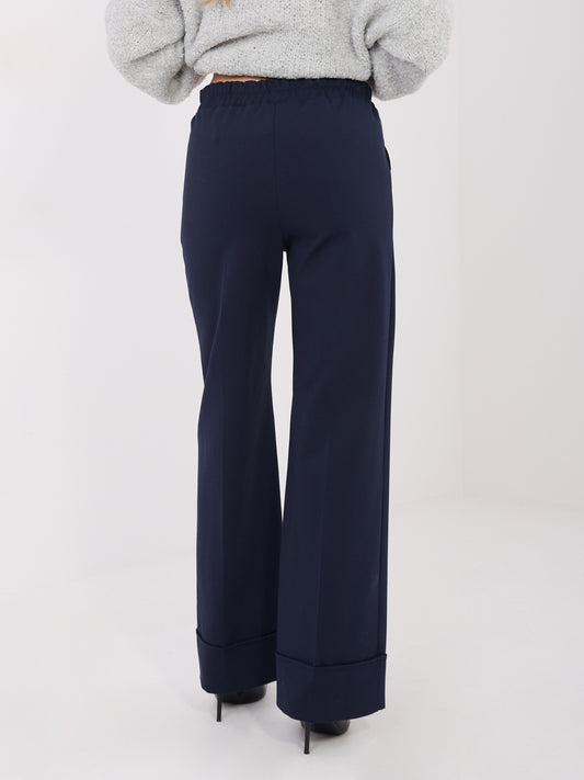 RUE PARIS Granatowe spodnie wide leg w kant