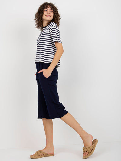 Granatowo-biały letni komplet basic z t-shirtem w paski