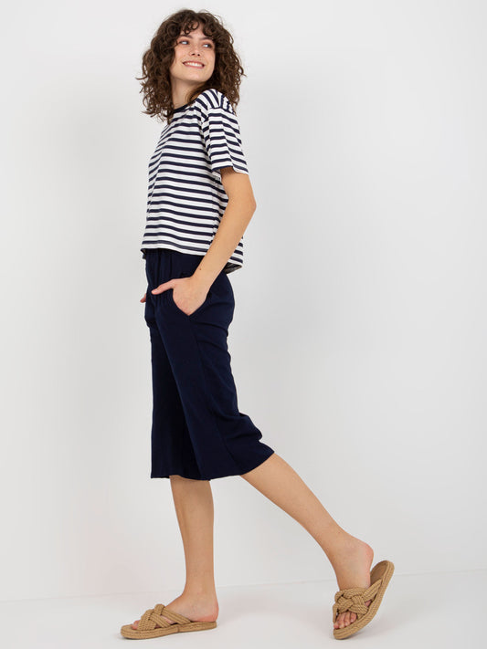 Granatowo-biały letni komplet basic z t-shirtem w paski