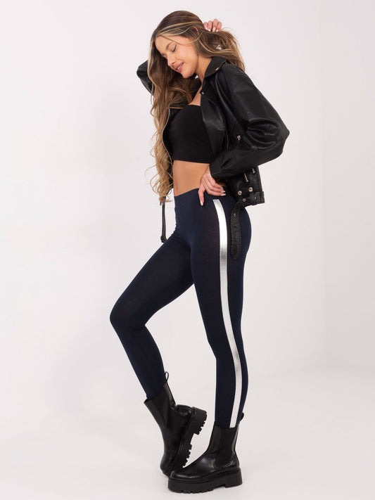 RUE PARIS Granatowo-srebrne legginsy