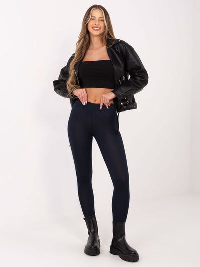 RUE PARIS Granatowo-srebrne legginsy