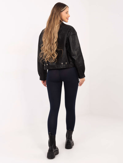 RUE PARIS Granatowo-srebrne legginsy