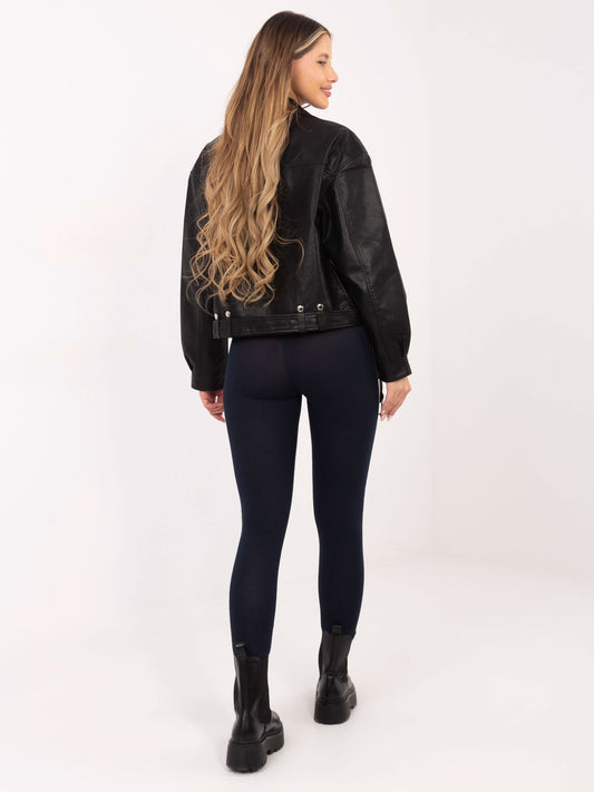 RUE PARIS Granatowo-srebrne legginsy