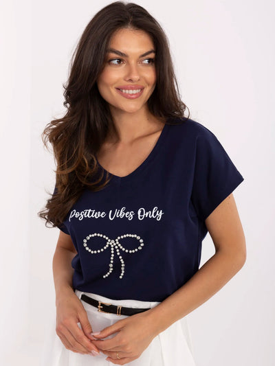 Granatowy bawełniany t-shirt z napisem