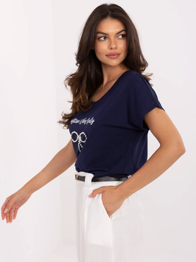 Granatowy bawełniany t-shirt z napisem