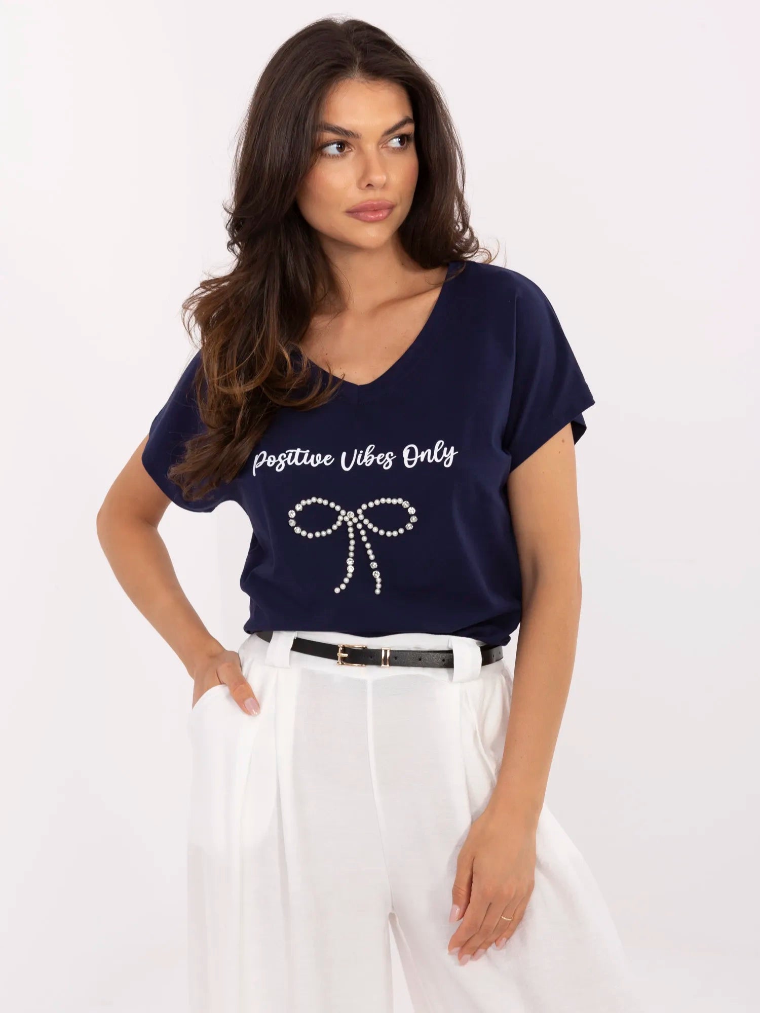 Granatowy bawełniany t-shirt z napisem