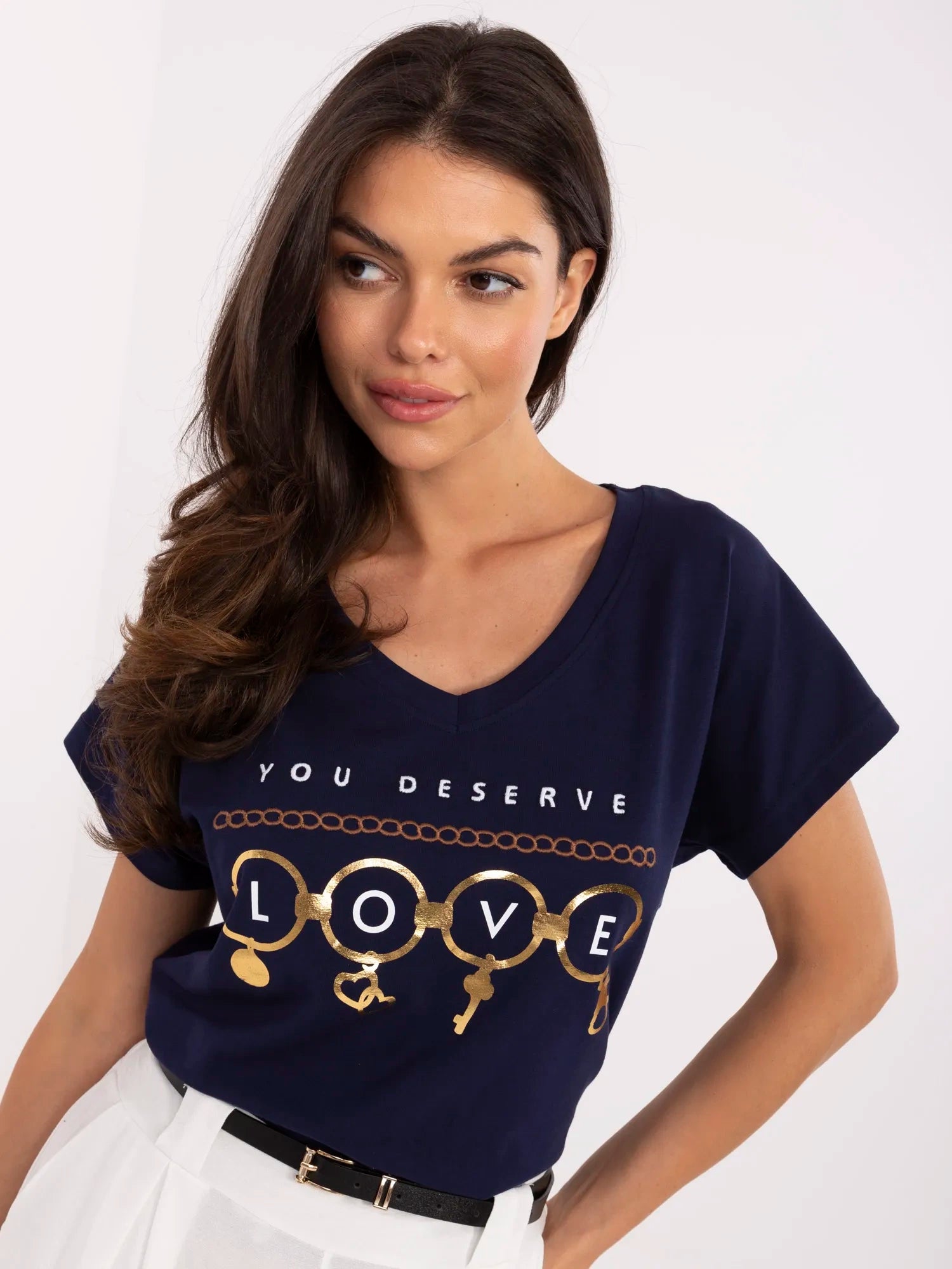 Granatowy bawełniany i t-shirt z nadrukiem