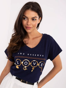 Granatowy bawełniany i t-shirt z nadrukiem