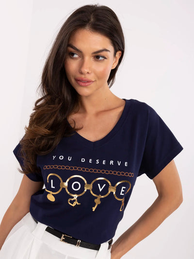 Granatowy bawełniany i t-shirt z nadrukiem