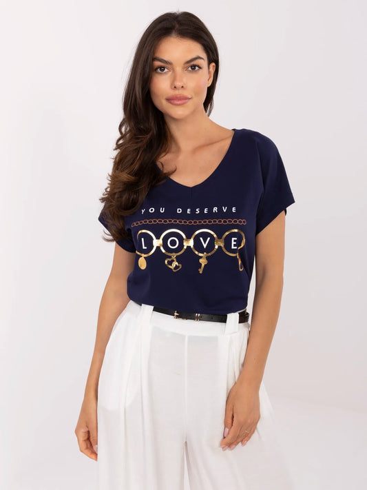 Granatowy bawełniany i t-shirt z nadrukiem