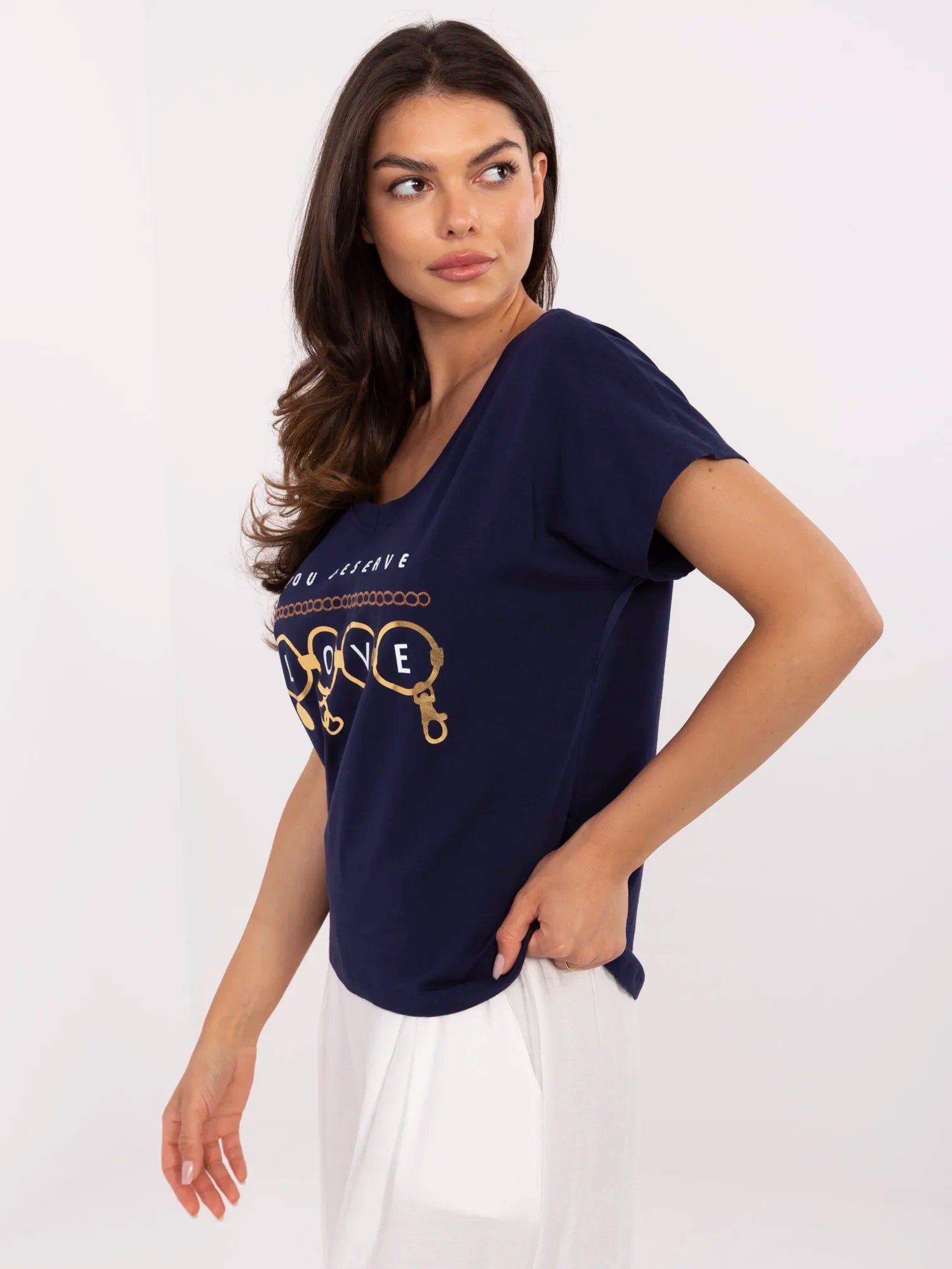 Granatowy bawełniany i t-shirt z nadrukiem