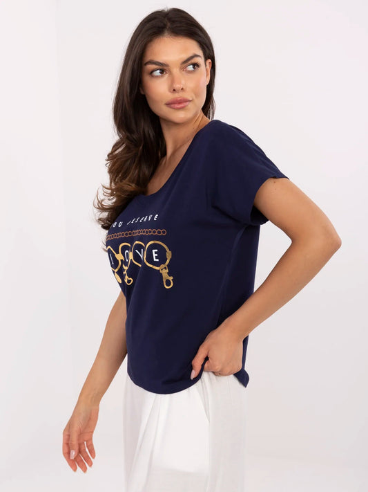 Granatowy bawełniany i t-shirt z nadrukiem