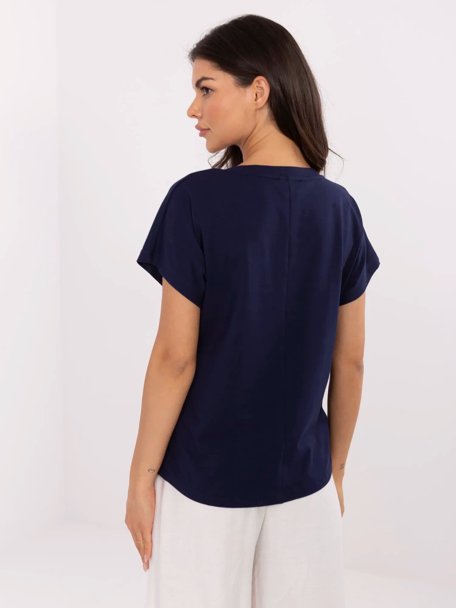 Granatowy bawełniany i t-shirt z nadrukiem