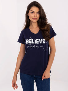 Granatowy damski t-shirt z nadrukiem