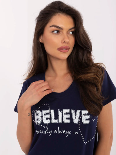 Granatowy damski t-shirt z nadrukiem
