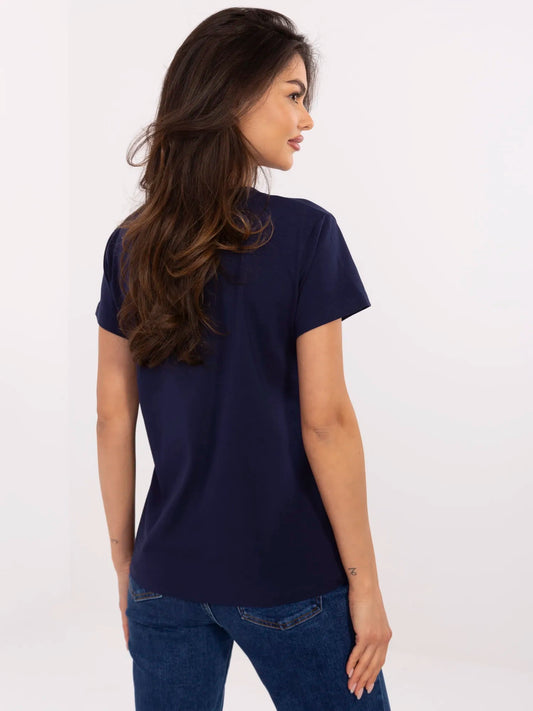 Granatowy damski t-shirt z nadrukiem