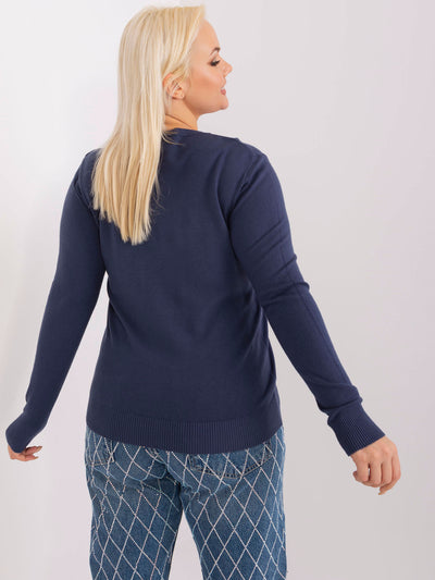 Granatowy klasyczny sweter plus size z okrągłym dekoltem