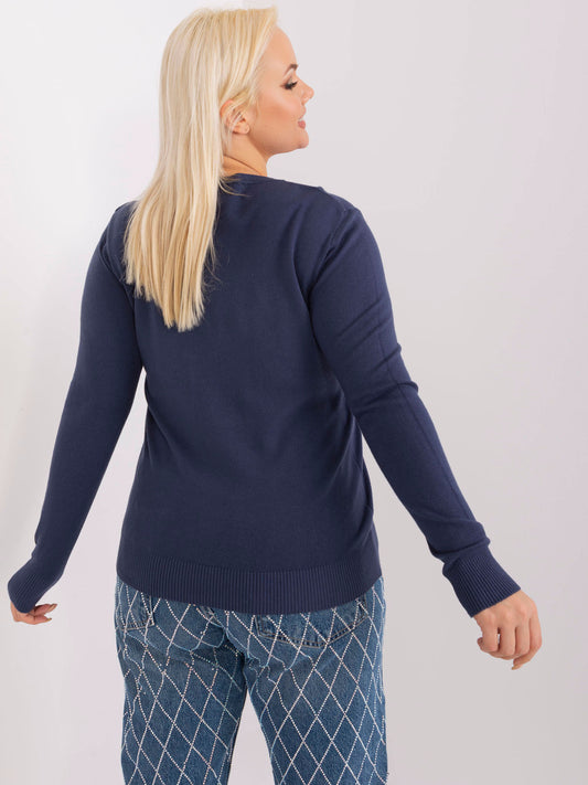Granatowy klasyczny sweter plus size z okrągłym dekoltem