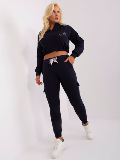 Granatowy komplet plus size z krótką bluzą