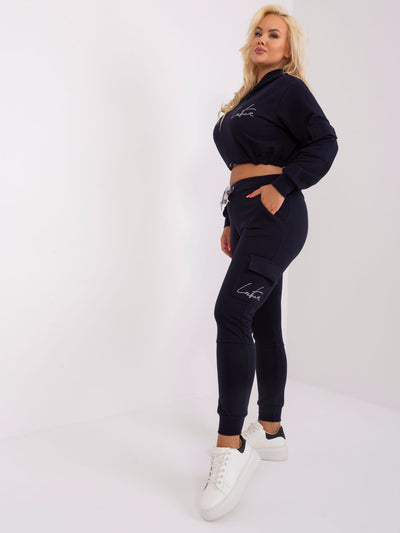 Granatowy komplet plus size z krótką bluzą