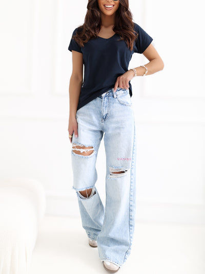 Bawełniany t-shirt V-neck granatowy