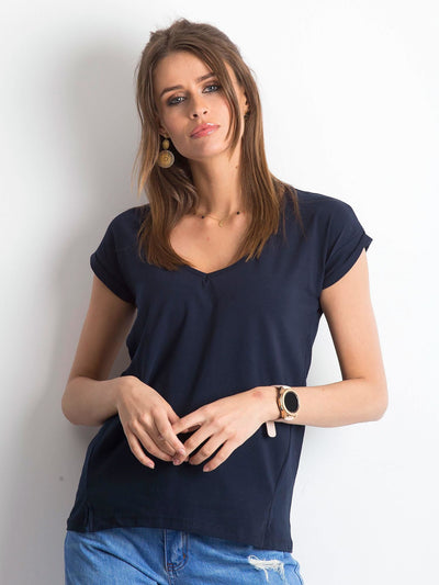 Bawełniany t-shirt w serek granatowy