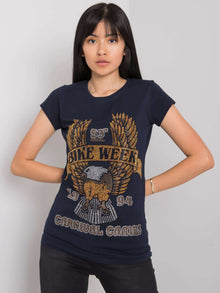 Granatowy t-shirt damski z aplikacją
