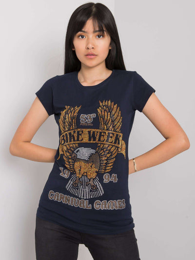 Granatowy t-shirt damski z aplikacją