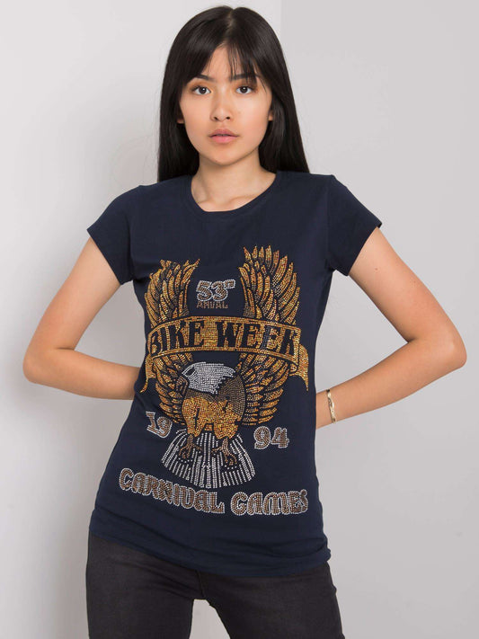 Granatowy t-shirt damski z aplikacją