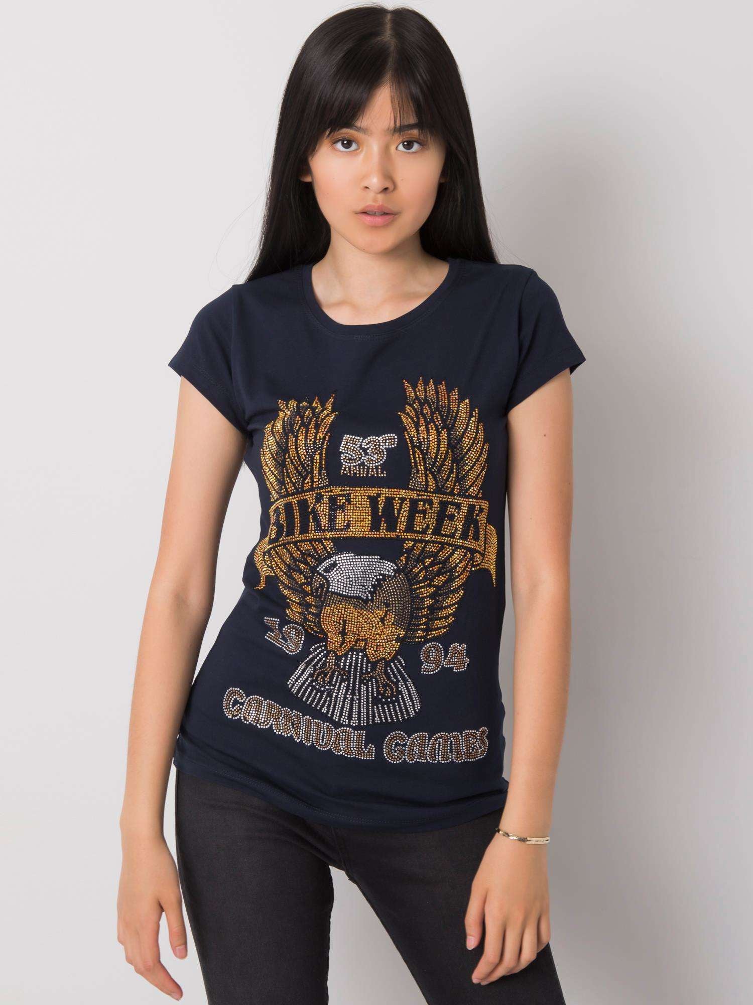 Granatowy t-shirt damski z aplikacją