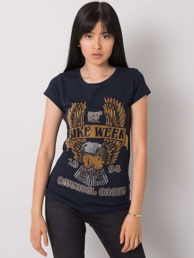 Granatowy t-shirt damski z aplikacją