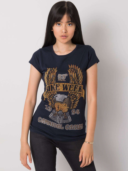 Granatowy t-shirt damski z aplikacją