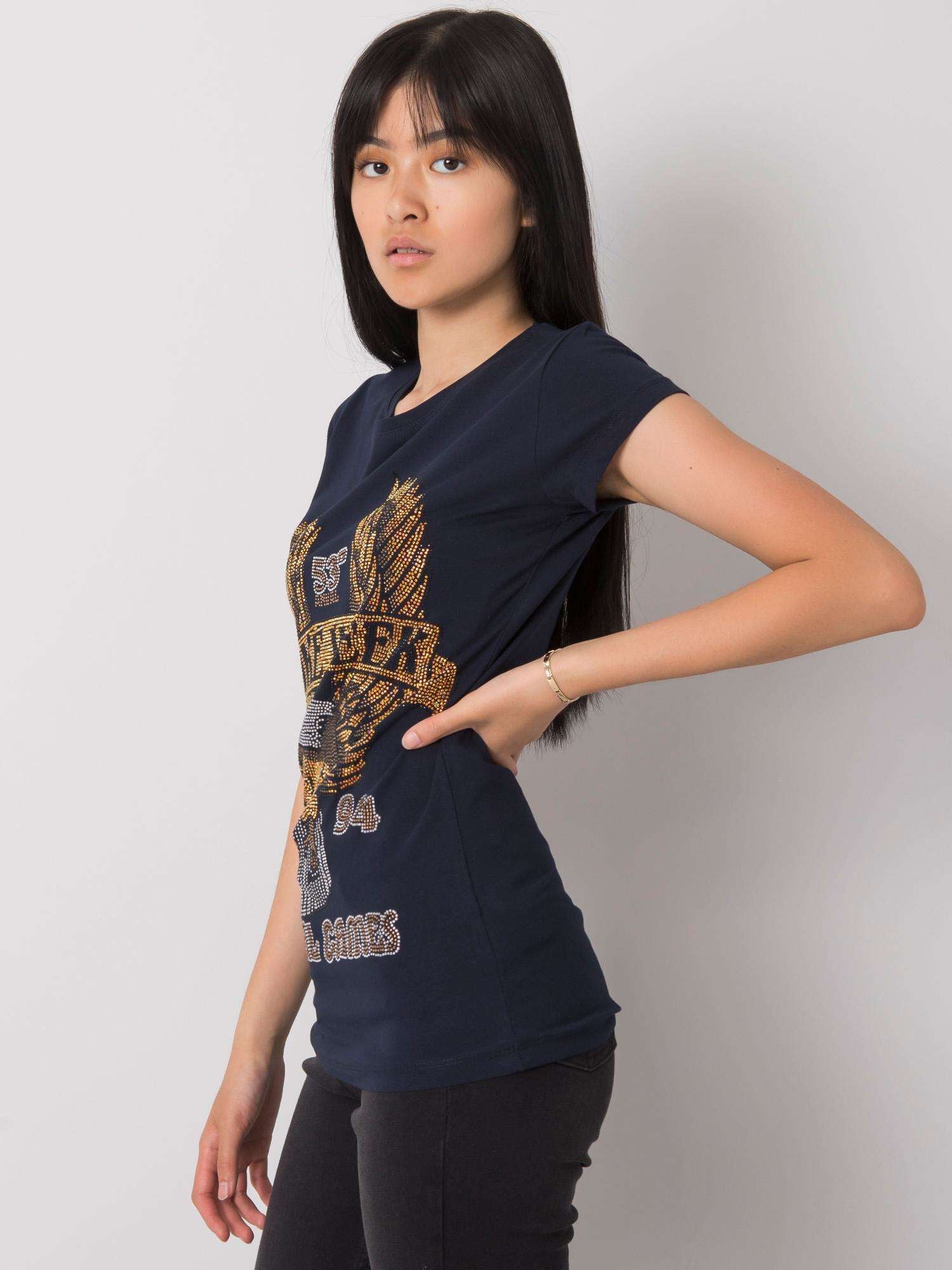 Granatowy t-shirt damski z aplikacją