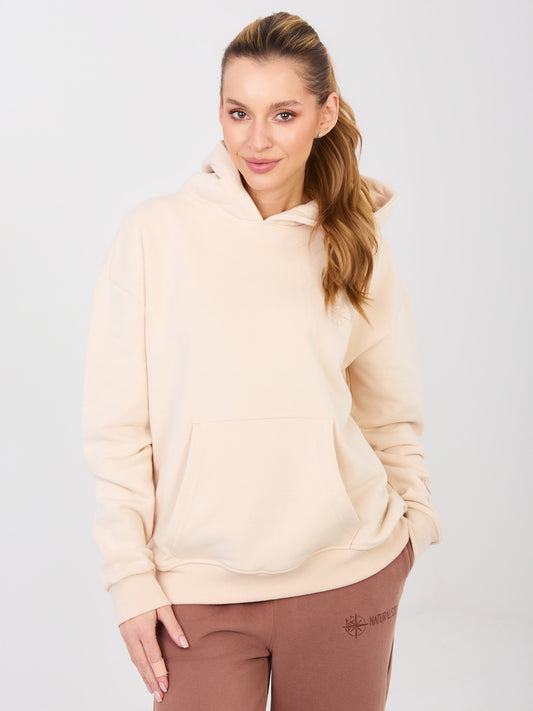 NATURAL SIDE Jasnobeżowa bluza kangurka z haftem