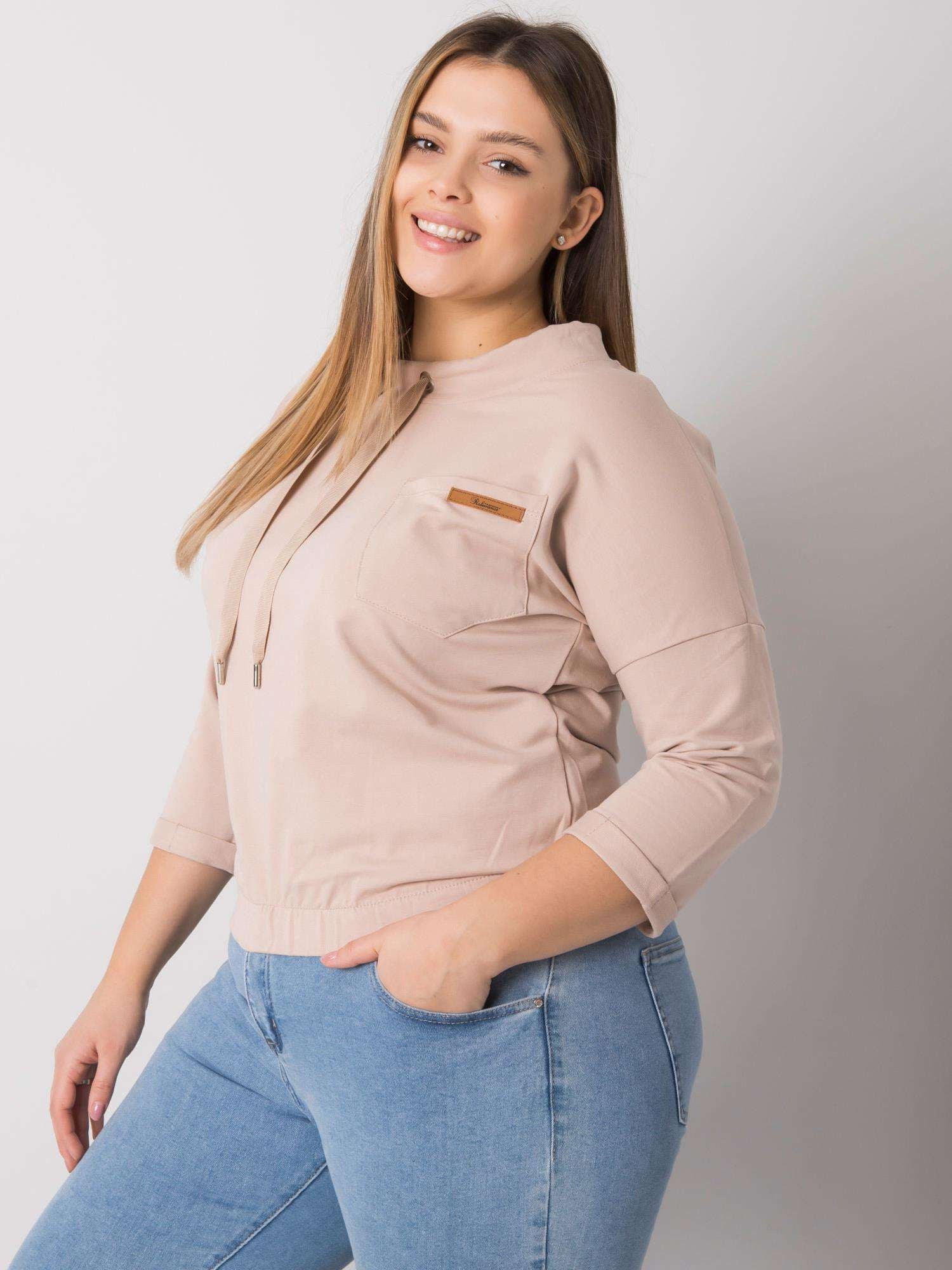 Jasnobeżowa bluza plus size z kieszenią