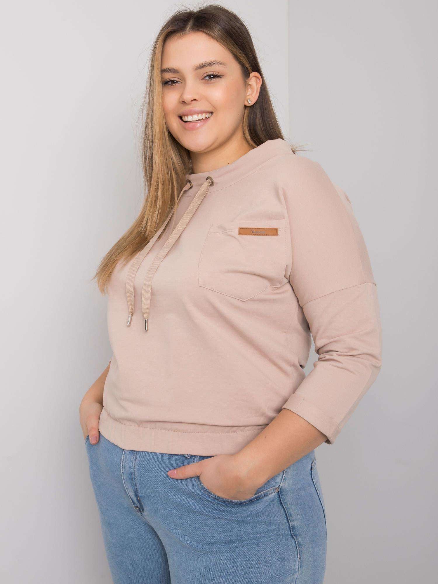 Jasnobeżowa bluza plus size z kieszenią